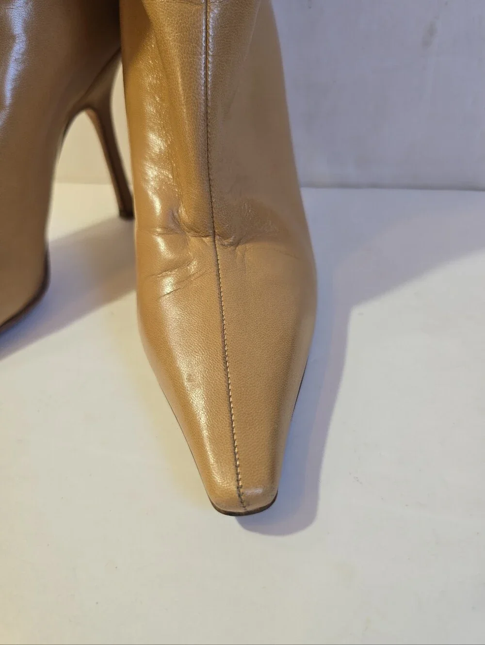 Jimmy Choo Stiletto Classic Pointed-Toe Knee-High Boot in Tan Size 35.5 Euro